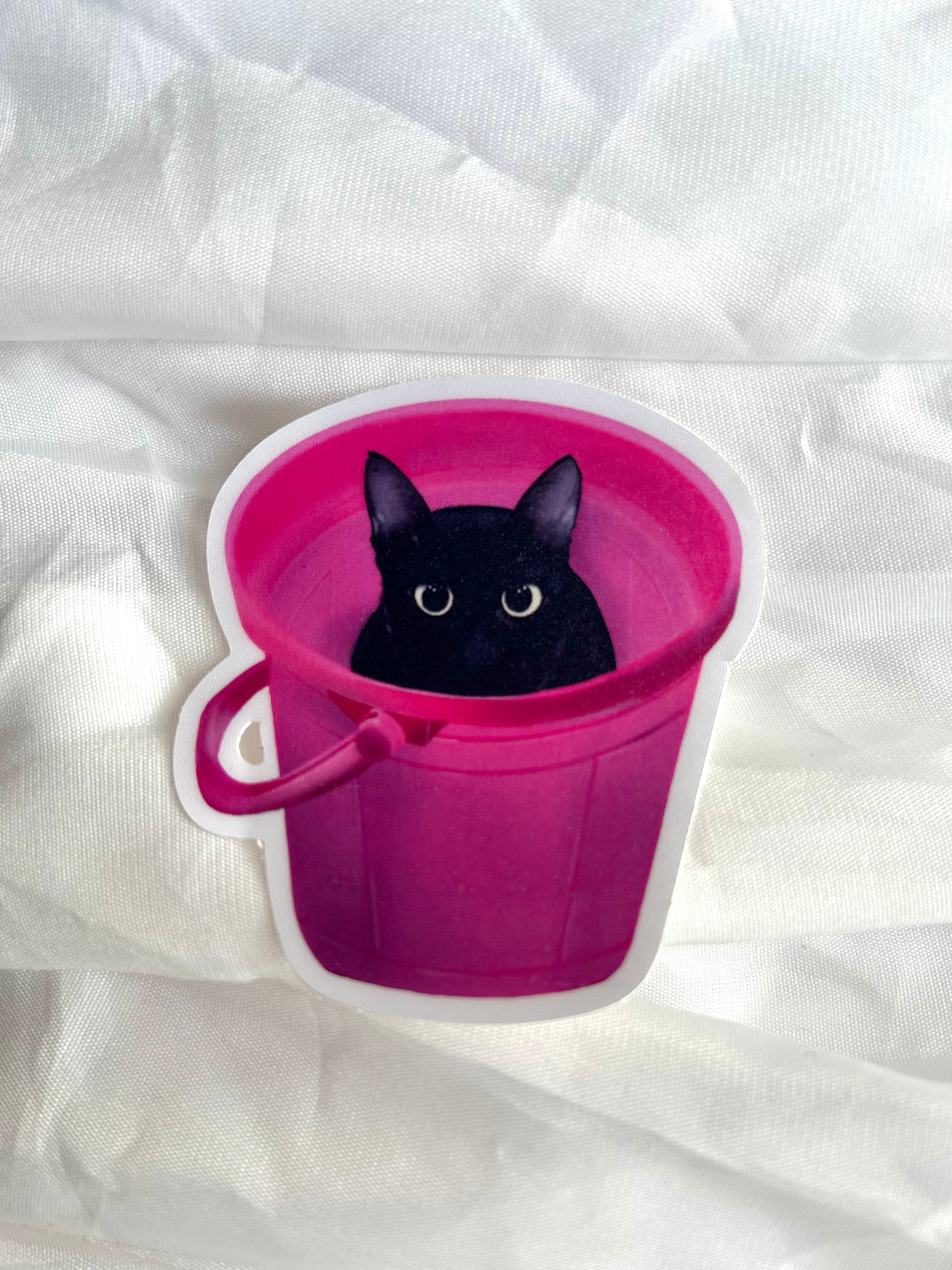 Cat in Pink Bucket Sticker